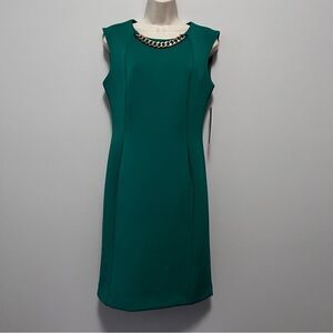 Calvin Klein Green Chain Neck Scuba Sheath Sleeveless Dress Size 8  NWT!